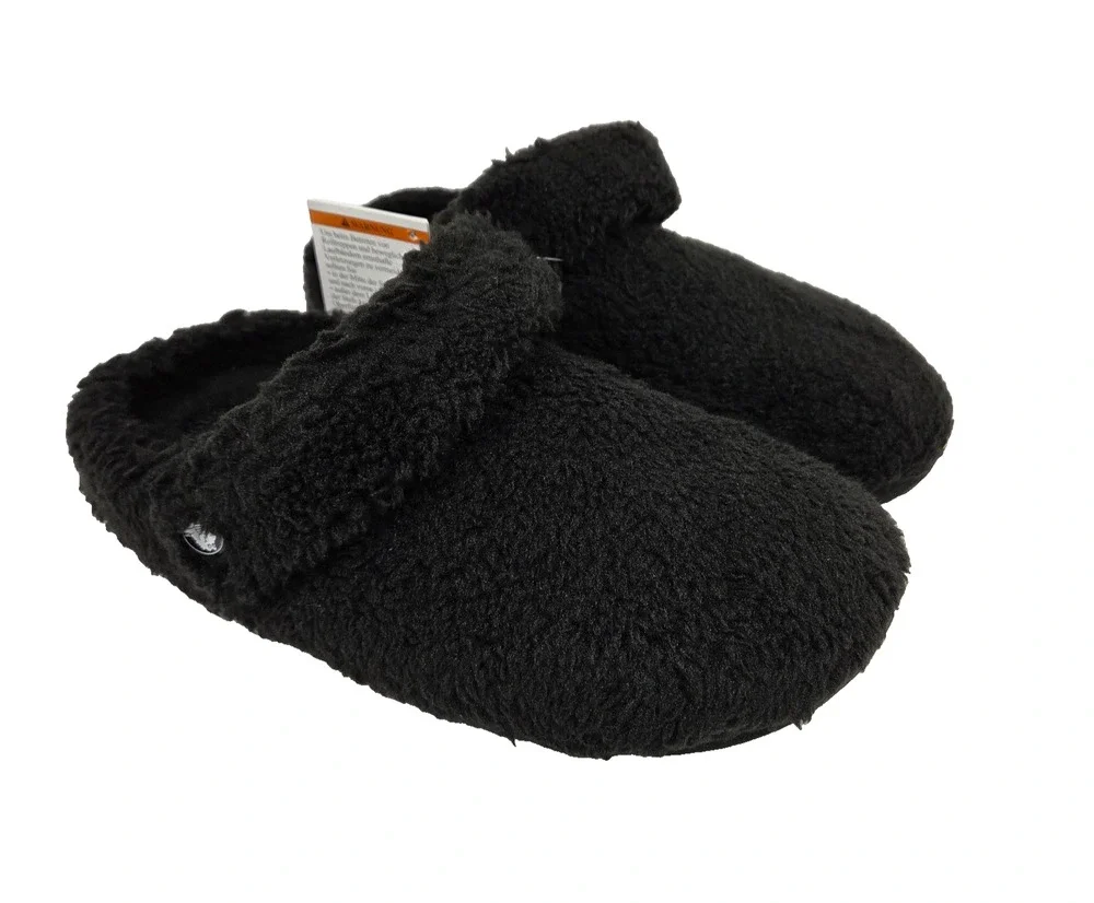 Crocs Classic Cozzzy Slipper Womens Size 6 Black Fuzzy Slip On Slippers Shoes